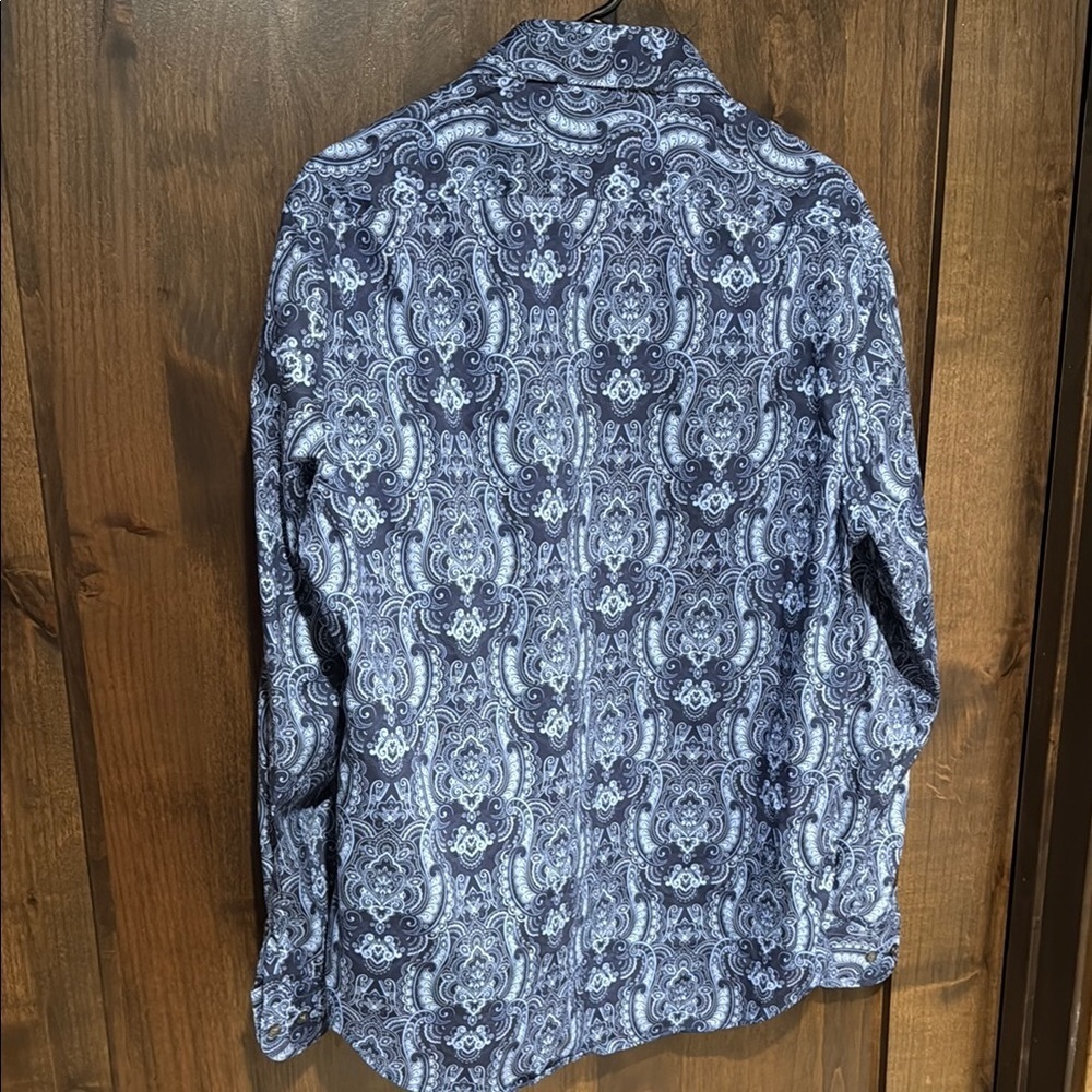 100% cotton Men's Blue Paisley button down dress Shirt Size M Joseph Abboud - Picture 7 of 7